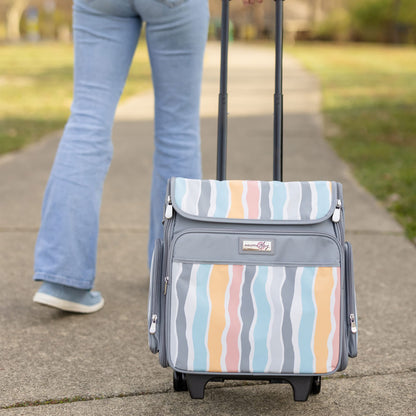 Everything Mary Rolling Scrapbook Tote – Grey Stripes Craft Bag with Wheels – Portable Storage Organizer for Scrapbooking, Papercraft & Art Supplies