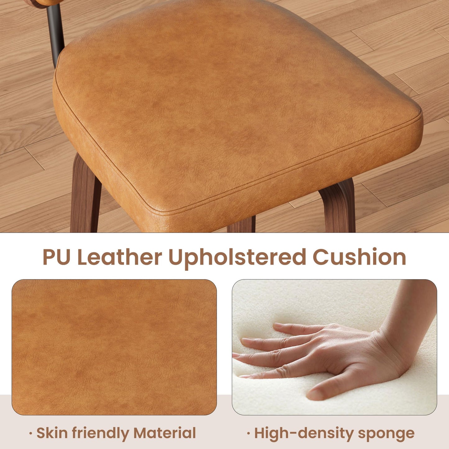 IDEALHOUSE Swivel Bar Stools Set of 4, 26" Upholstered Counter Height Bar Stools with Back and Walnut Wood Legs, Larger Cushion Size 18.3"*17.5", Faux Leather Barstools for Kitchen Counter, Brown