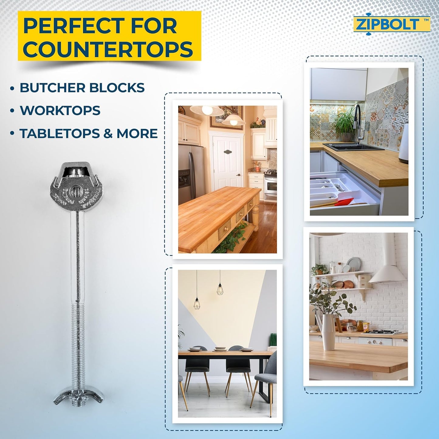 Zipbolt 10.800 Countertop Miter Connector, 5 Piece Joint Fastener Pack with 5mm Hex Bit for Joining Countertops