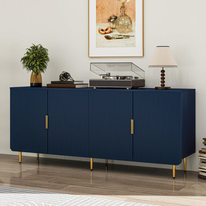Tantmis 65" Fluted Sideboard Buffet Cabinet with Storage, Console Cabinet with 4 Doors & Adjustable Shelves, Modern Buffet Table for Kitchen Dining Living Room Hallway‌ Entryway, Blue