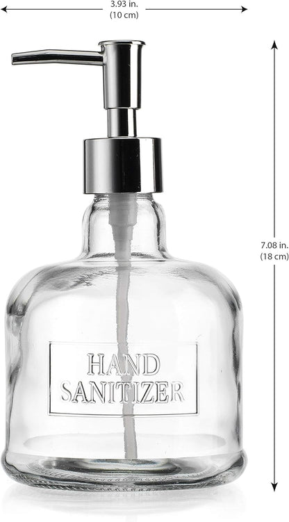 Elegant Home 18 Oz 7" Clear Embossed Glass Hand Sanitizer Dispenser Holder Bottle - Refillable Acrylic Pump for Soap,