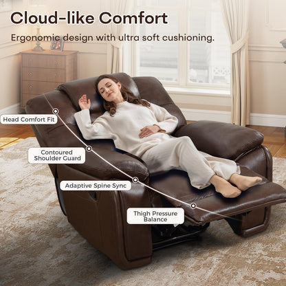 ANJ Genuine Recliner Chair Set of 2, Manual Reclining Chair with Ergonomic Design, Oversized Single Sofa Recliner with Soft Armrest and Flexible Footrest for Living Room,（Red Brown）