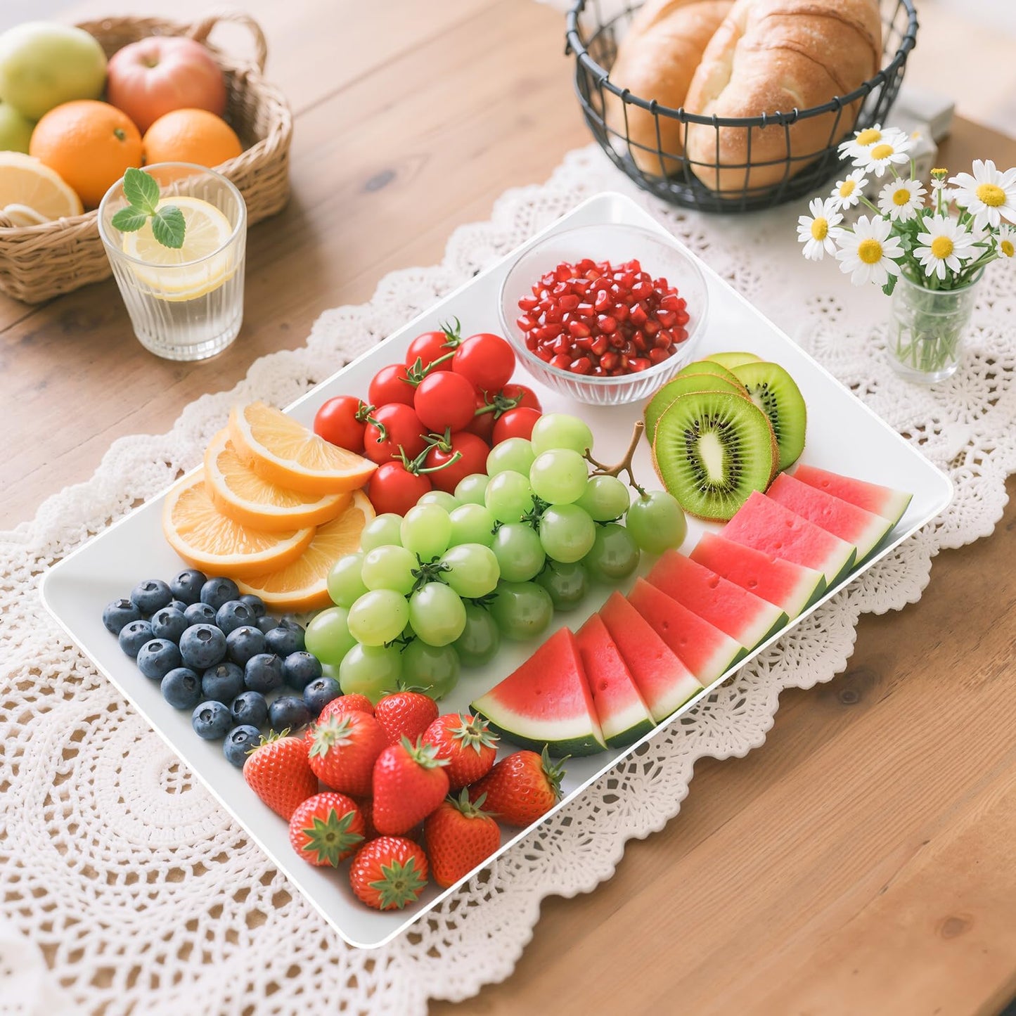 SmartTrends 6-Pack Serving Tray for Parties, Serving Platter in 3 Sizes for Entertaining, Food Display, Plastic Trays for Cookies, Stackable Rectangular Platters for Family(White)