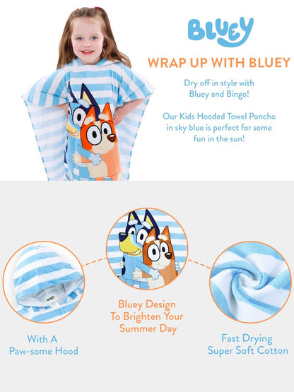 Bluey Towel for Boys or Girls | Hooded Towel Poncho for Kids | Swim Pool and Beach Towels
