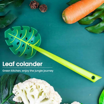 Jungle Spoon Monstera Leaf Soup Skimmer Spoon, Green, PP Material, 11.8x3.7 Inch, Kitchen Strainer with Anti-Slip Base, Long Handle