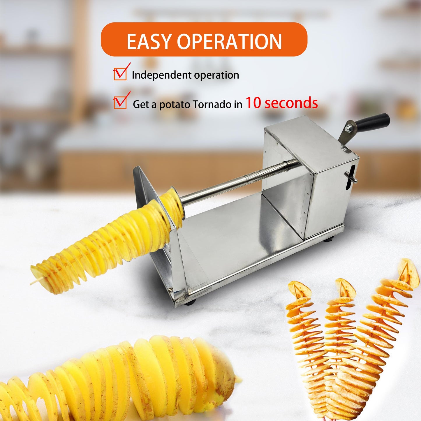 Tornado Potato Spiral Cutter Stainless Steel Spud Twisted Potato Chips Slicer French Fry Graters Cortador de Papas en Espiral Tornado for Potatoes Carrots Cucumbers Vegetable