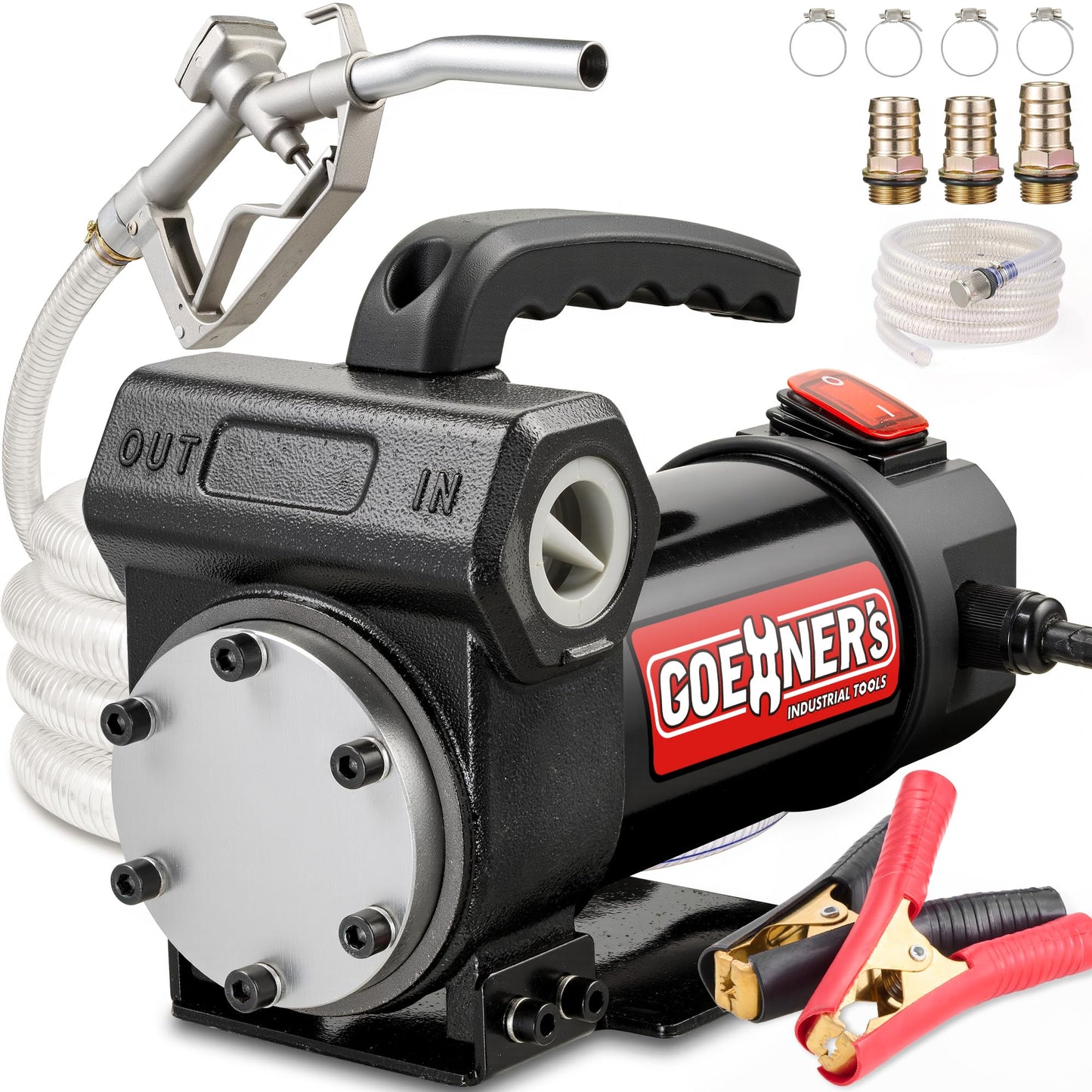 BJOSSTY 12V Diesel Fuel Transfer Pump Kit, 15 GPM High Flow Self-Priming Fuel Pump with Hose & Manual Nozzle for Truck, Tractor, Boat