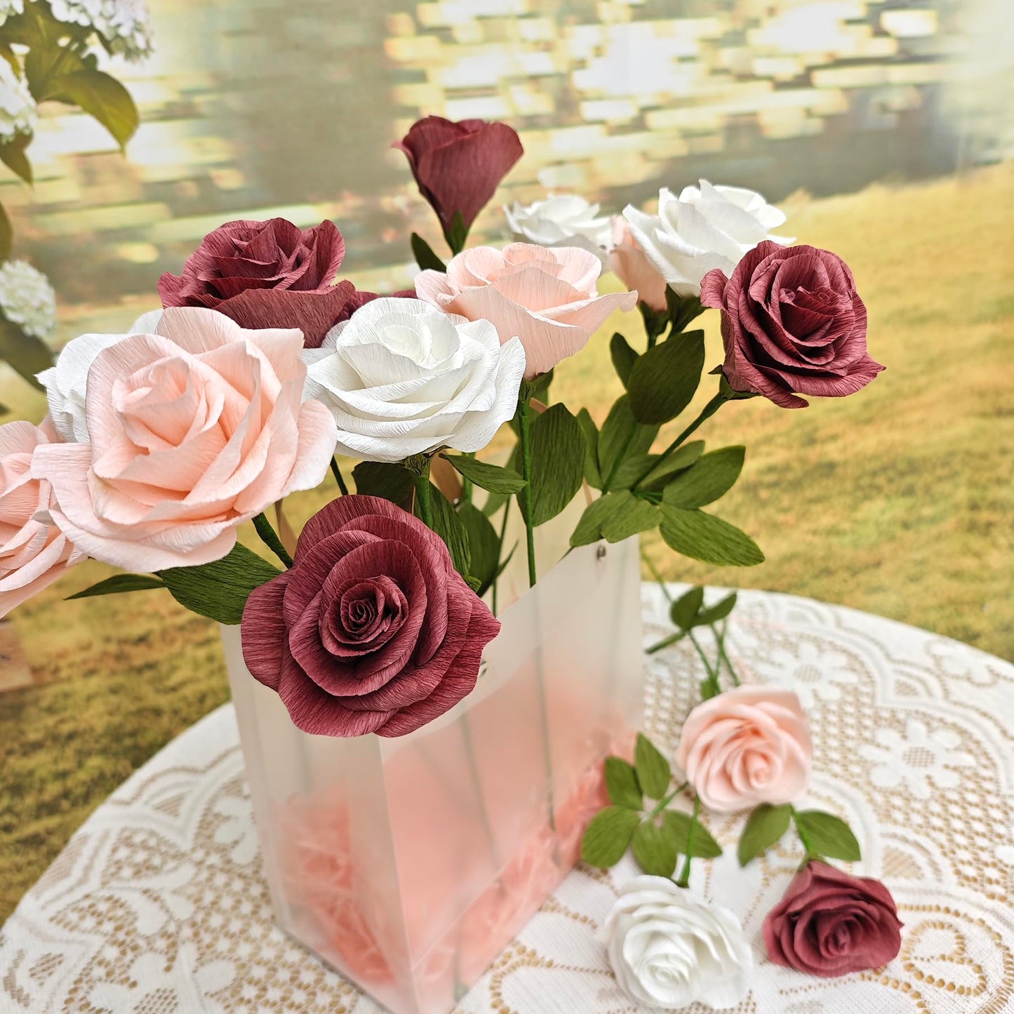 Mybbshower Dusty Pink Crepe Paper Rose Craft Kit for Weddings Home Decor Gift Giving Handmade DIY Gift Wrapping Paper Crafts Birthday Wedding Holiday Paper Flower Set of 18