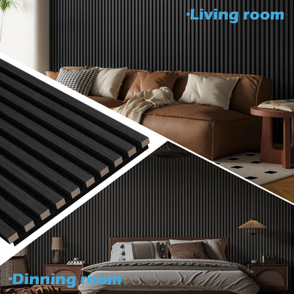 Art3d 4-Pack 108" x 12" Acoustic Wood Panels for Wall, Soundproof Wood Slat Panel for Wall and Ceiling, 3D Fluted Sound Absorbing Paneling for Interior Wall Decor, Living Room, Bedroom - Blackwood