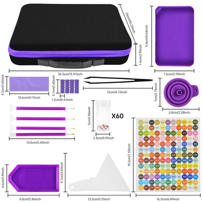 Mlife Diamond Painting Storage Boxes,1 Diamond Painting A4 Light Box Tracing Light Board with 3 Brightness, 80 Slots Bead Storage with 5D Diamond Art Accessories and Tools Kit（Purple）