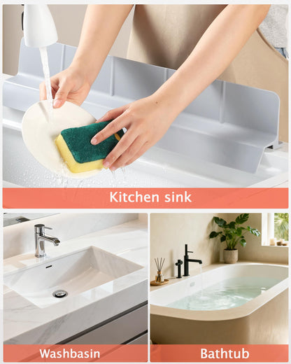 Akrelyan Kitchen Sink Splash Guard 23" 18" Self-Draining Silicone Water Guard with High Splash Wall & Strong Suction Cups for Faucet, Countertop & Sink Edge, Keeps Sinks Dry, Dishwasher Safe, Gray