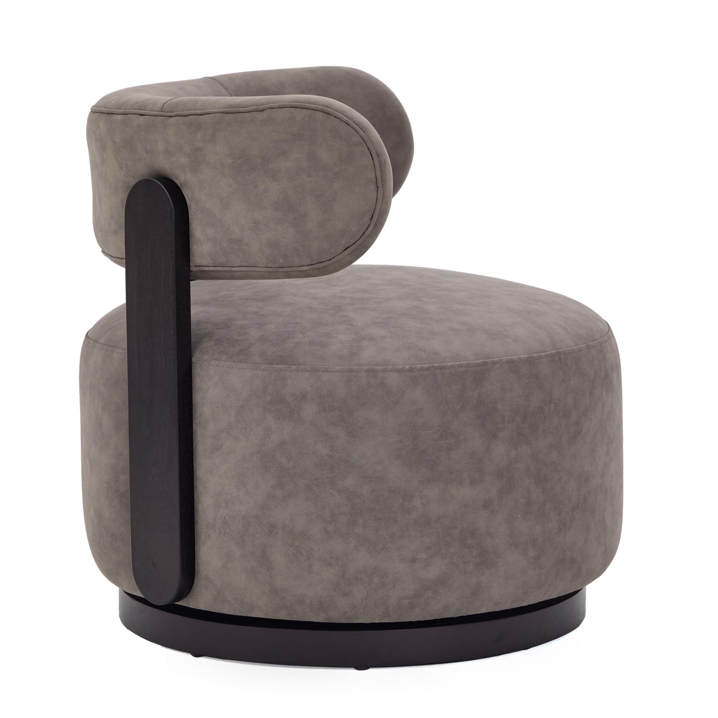 Christopher Knight Home Udon Faux Leather 360° Swivel Accent Chair, Solid Wood Living Room Swivel Chair, Rotating Single Lounge Sofa, Bedroom Comfy Reading Chair, No Assembly Needed, Dark Brown+Grey