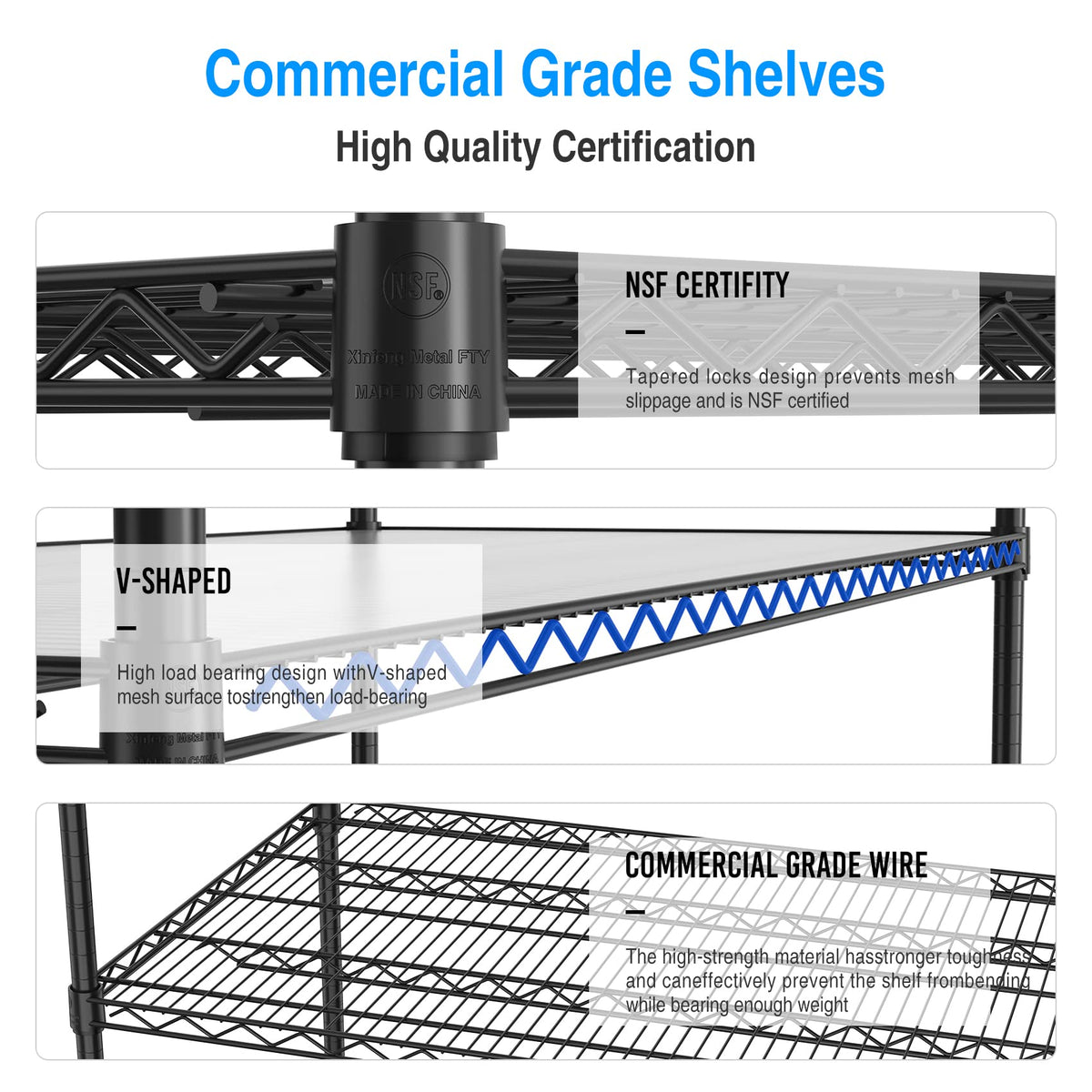 5 Tier 7500lbs Capacity NSF Metal Shelf Wire Shelving Unit, Heavy Duty Adjustable Storage Rack with Wheels & Shelf Liners for Commercial Grade Utility Steel Storage Rack, Black - 82"H x 60"L x 24"D
