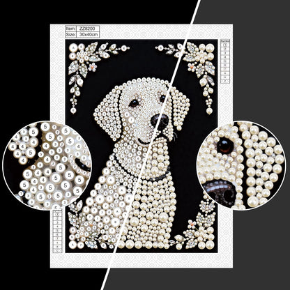 Stalente Pearl Diamond Painting Kits for Adults Dog, 5D Special Shape Diamond Art Kits for Beginners, Crystal Rhinestones Diamond Painting for Home Wall Decoration Gift 12×16inch, Animal