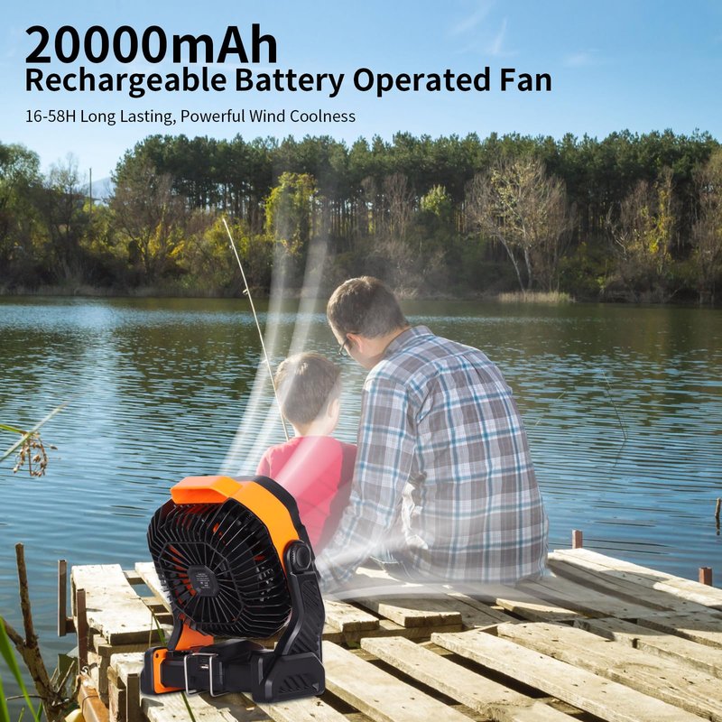 WESTTREE 20000mAh Battery powered fan Camping Fan essentials Portable fan Battery OperatedRechargeable Outdoor Tent with Light & Hook Personal USB Desk for Camping,Orange