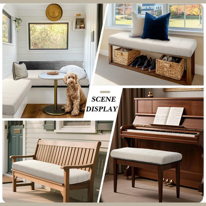Wenqik Bench Cushion 48x18x4 Inch for Indoor Outdoor Furniture Tufted Thicken Bay Window Seat Cushion Non Slip Waterproof Dining Piano Bench Pad Pillow Anti Cat Scratch for Patio Porch Swing, Beige