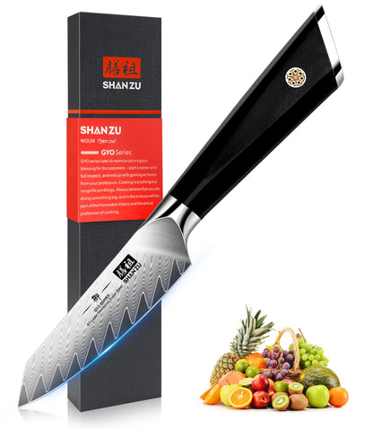 SHAN ZU Damascus Paring Knife Fruit Knife 4 Inch Professional Kitchen Knives, Japanese Damascus High Carbon Steel 67-Layer Fruit Carving Knives with G10 Handle/Gift Box