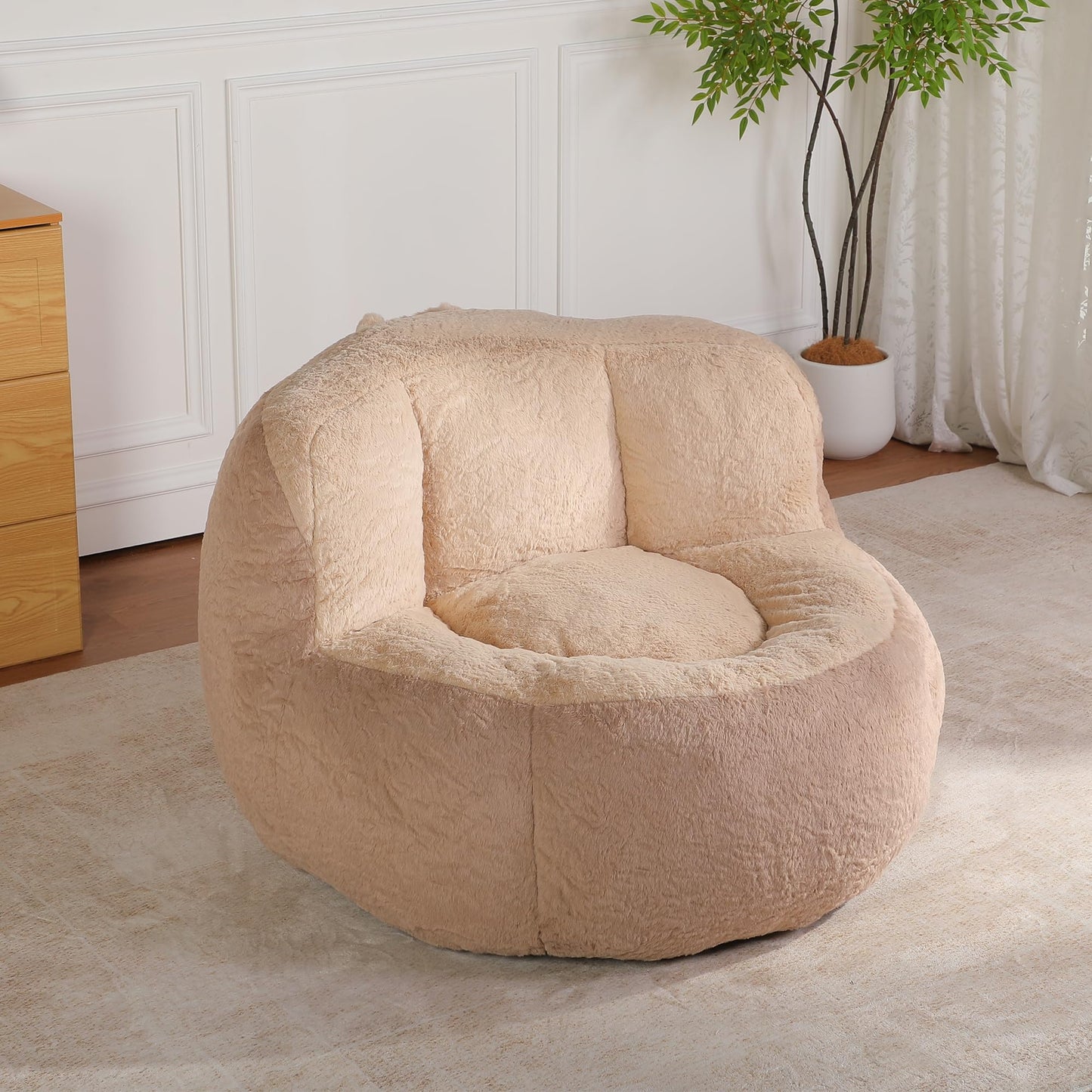 Oversized Bean Bag Chairs,Multicolor Faux Fur Couch Filled with Shredded Sponge,Large Lounger Sofa for Living Room,No Assembly Required,Brown+Camel