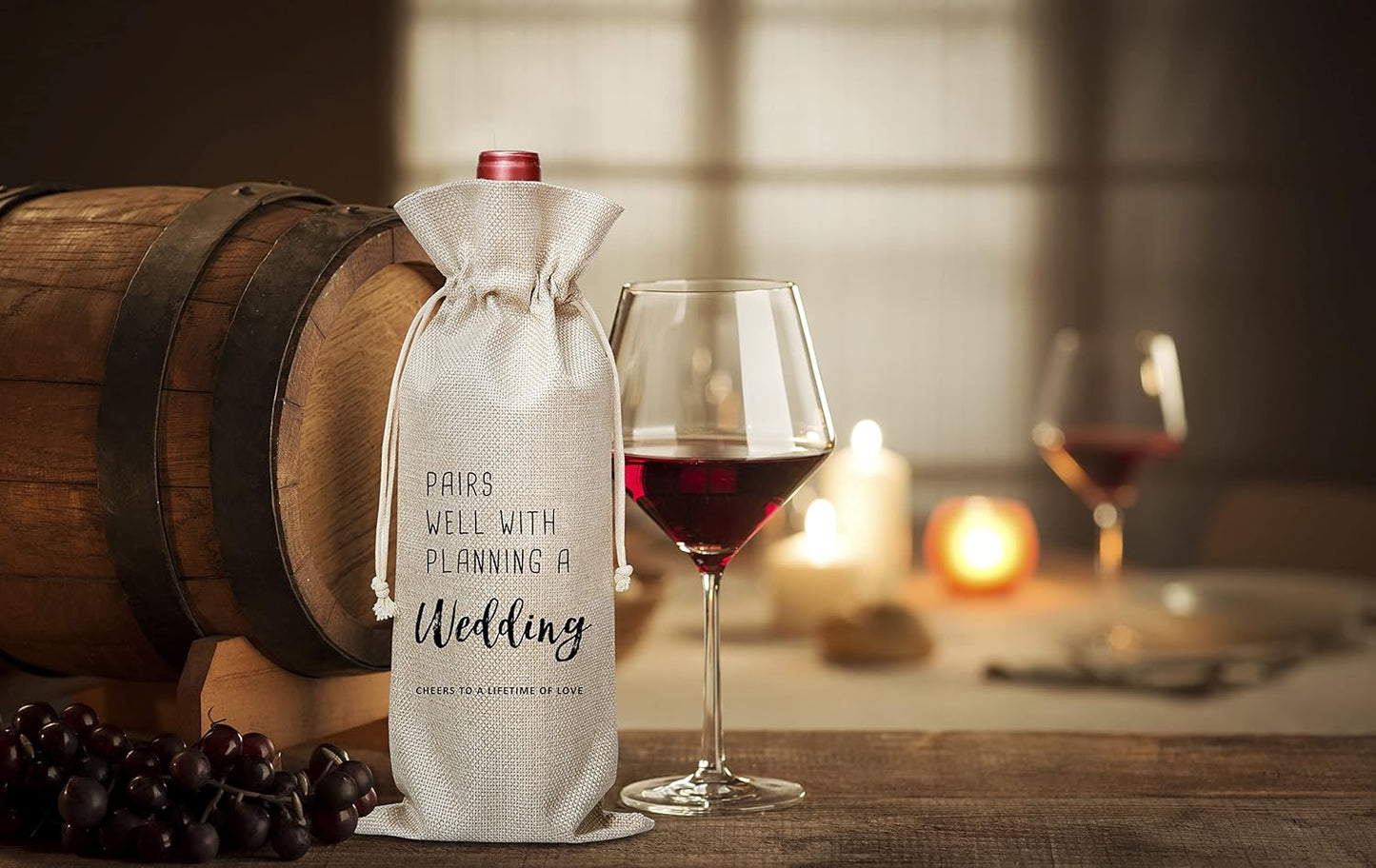Pairs Well With Planning A Wedding Wine Bag, Gift for Wedding Ceremony, Engagement, Burlap Bag – 1 Pc