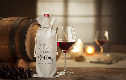Pairs Well With Planning A Wedding Wine Bag, Gift for Wedding Ceremony, Engagement, Burlap Bag – 1 Pc