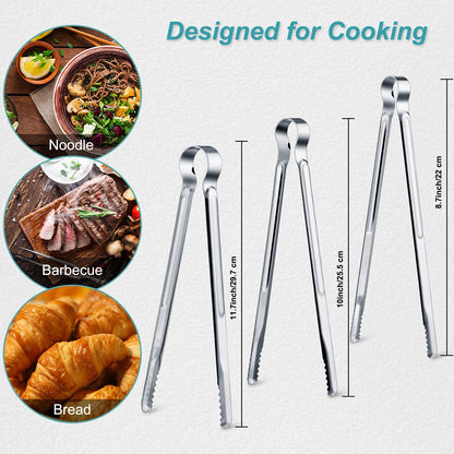 Chengu 3 Pieces 8.7 Inch,10inch,11.7inch Kitchen Tongs Set Stainless Steel Tongs Buffet Tongs Metal Utility Cooking Tong for Cooking Serving Barbecue Thanksgiving Halloween Christmas