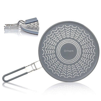 11" Silicone Splatter Screen Pan Cover with Folding Handle, Heat Insulation Cooling Mat, Strainer, Drain Board, Oil Splash Guard for Frying Pan