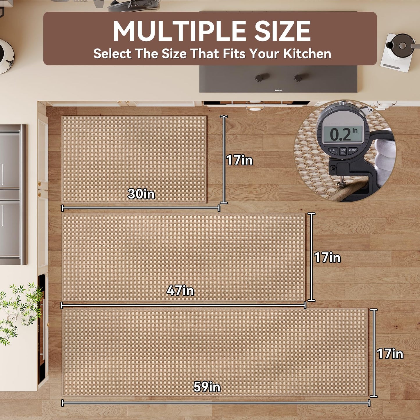 YDKGL Kitchen Rugs Mat Non Slip Washable, Super Absorbent Kitchen Mats for Floor, Rubber Backing Soft Braided Standing Floor Mats Sink Mat Runner Rug, Easy to Clean and Maintain, Brown 17"x30"