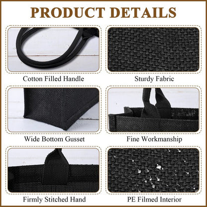 Reginary 12 Packs Black Burlap Tote Bags Jute Tote Wedding Bridesmaid Welcome Grocery Burlap Gift Bags with Handles Bulk Blank Shopping Kitchen Reusable for Market Beach DIY, 12.2 x 3.94 x 9.84 Inch
