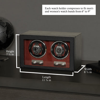 ROTHWELL Double Watch Winder for Automatic Watches with Quiet Motor with Multiple Speeds and Rotation Settings (Black/Red)