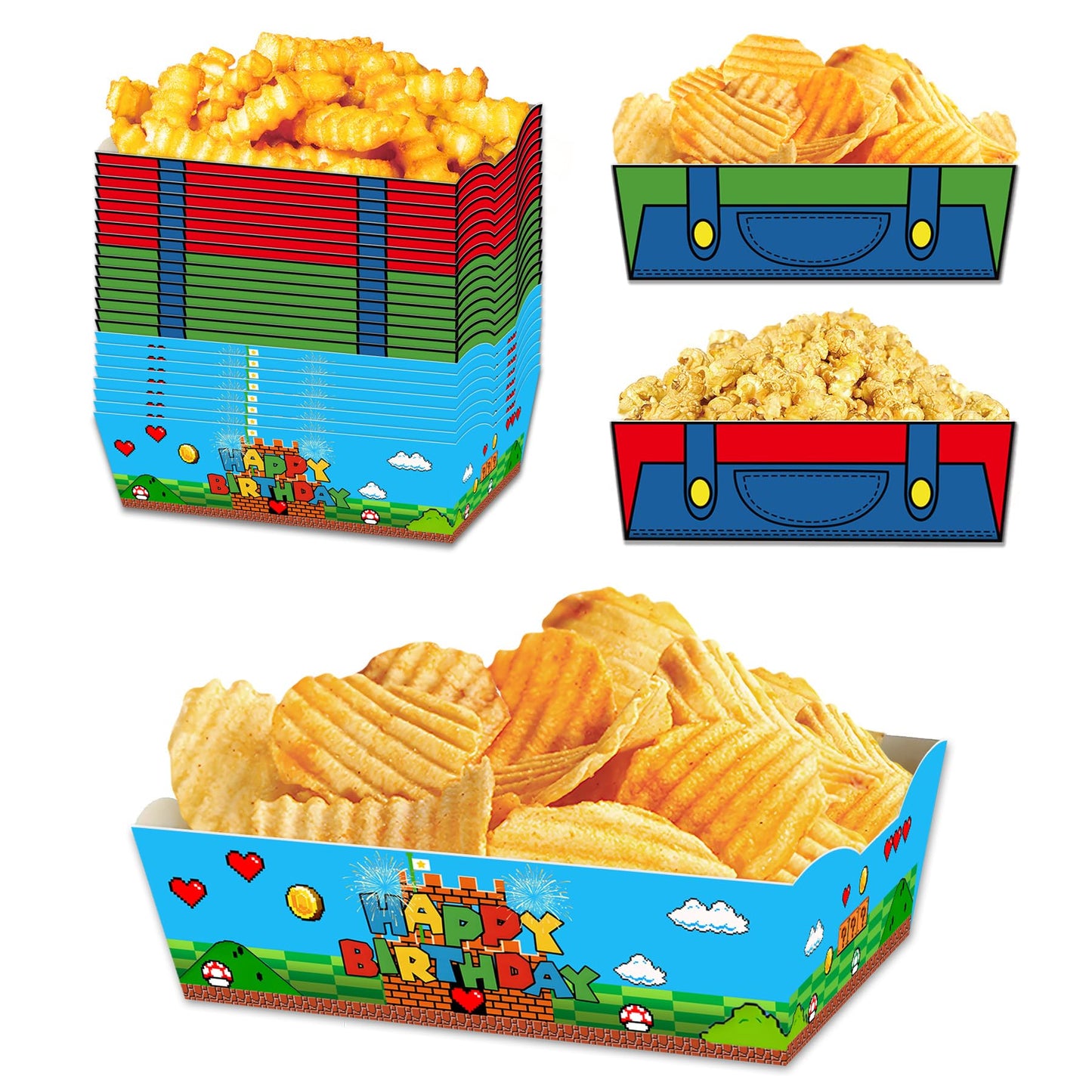 PaimainKing Super Brothers Themed Disposable Paper Food Trays, 24 Pcs