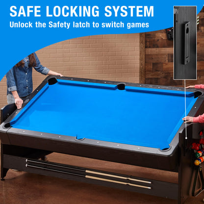 Fat Cat Original 3-in-1 Green 7' Pockey Multi-Game Table - Air Hockey, Billiards and Table Tennis - Blue