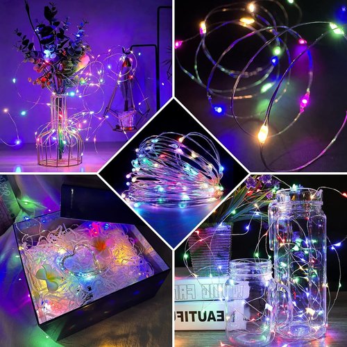 Fairy Lights 7Ft Twinkle String Lights - 20 LED Waterproof Battery Operated | Rainbow-Pastel for Parties & Weddings