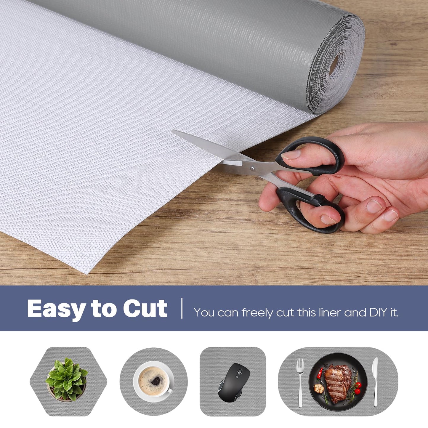 Shelf Liners for Kitchen Cabinets Refrigerator Liners Waterproof & Oil-Proof Kitchen Cupboard Liner Plastic Drawer Mats PVC Material Non Adhesive Fridge Liner for Shelves Gray 11.8 x 59 Inch