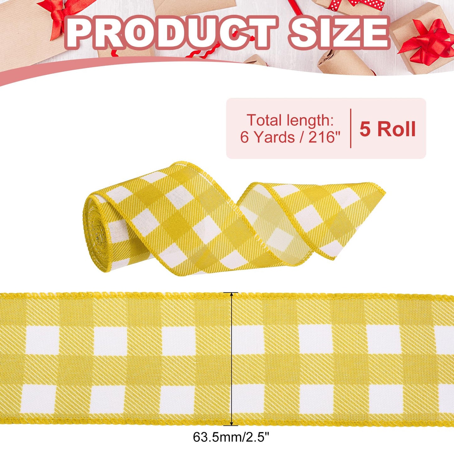 PATIKIL 30 Yards x 2.5" Buffalo Plaid Ribbon, Yellow and White Gingham Ribbon Gift Wrapping Ribbon for Thanksgiving Bow Wreath Craft Birthday Wedding