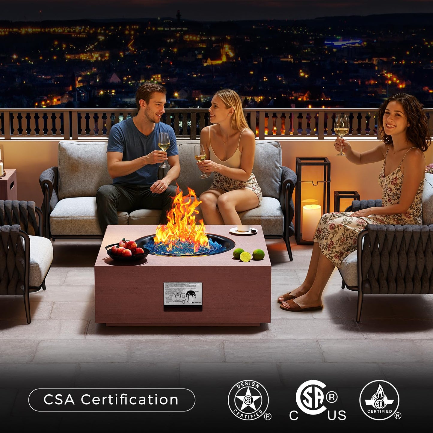 Jocoevol 28 Inch Fire Pit Table Propane Fire Pit 40,000btu Gas Fire Pits for Outdoor Outside Patio with Burner Lid, Glass Rocks