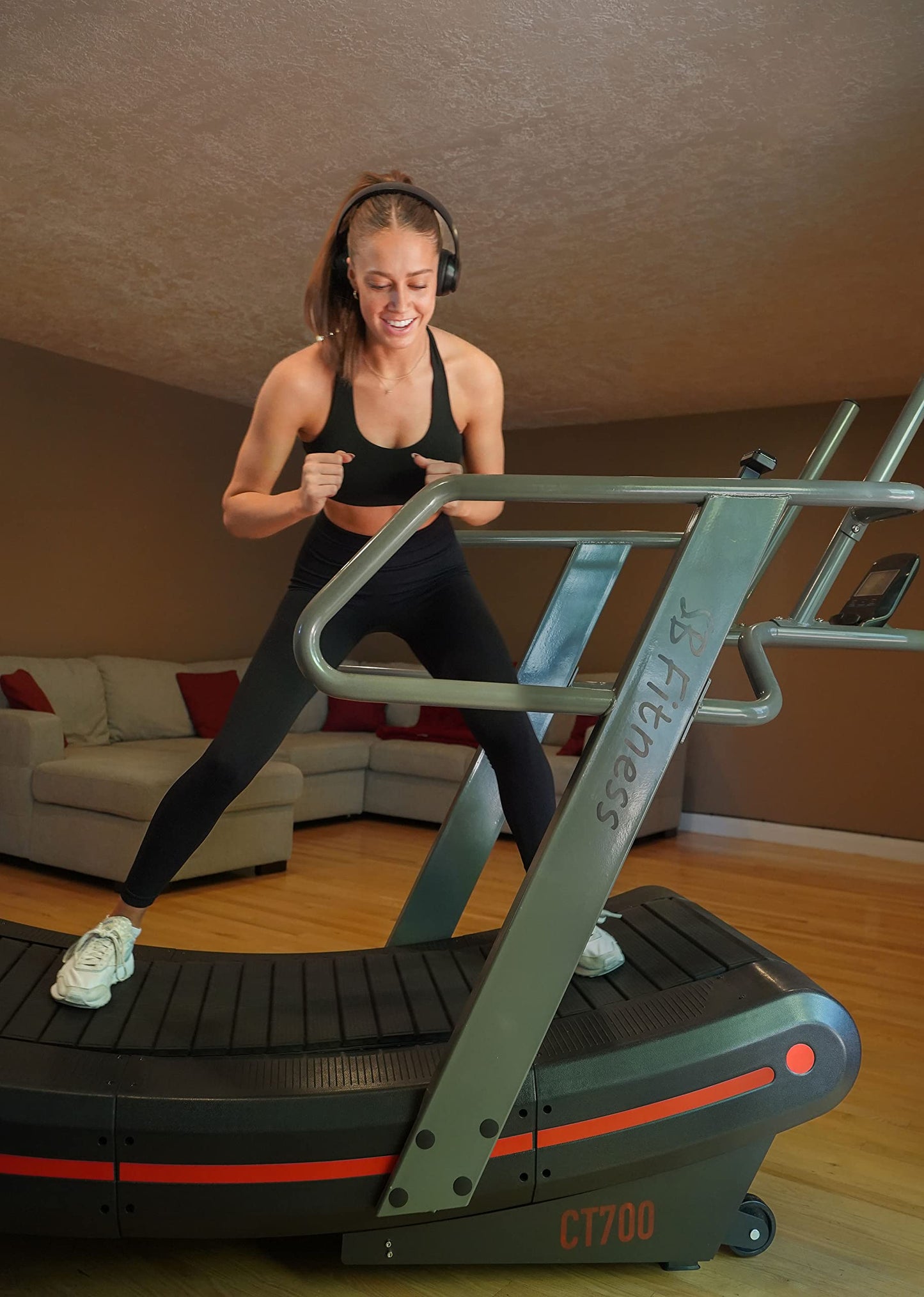 SB Fitness Equipment CT700 Self Generated Manual Curved Commercial Treadmill with 8 Resistance Levels for Sprinting and Sled Push with 19" Wide Track and Digital Display