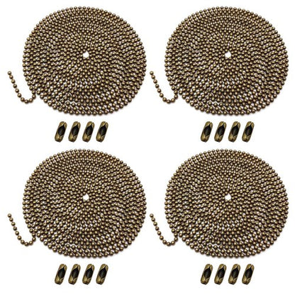 Ceiling Fan Pull Chain Extenders 4‑Pack – Four 39-Inch (1 Meter) Antique Brass Beaded Chains with Connectors, Fan and Light Pull Chain Extension for Fixtures
