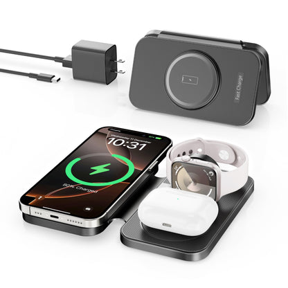 2025 Traveling Portable Wireless Mag-Safe Fast Charging Station,Magnetic 3 in 1 Charger for iPhone 17 16 15 14 13 12 Pro Max Plus,Apple Watch Series & Air pods 4 3 2 Pro-Gifts for Family