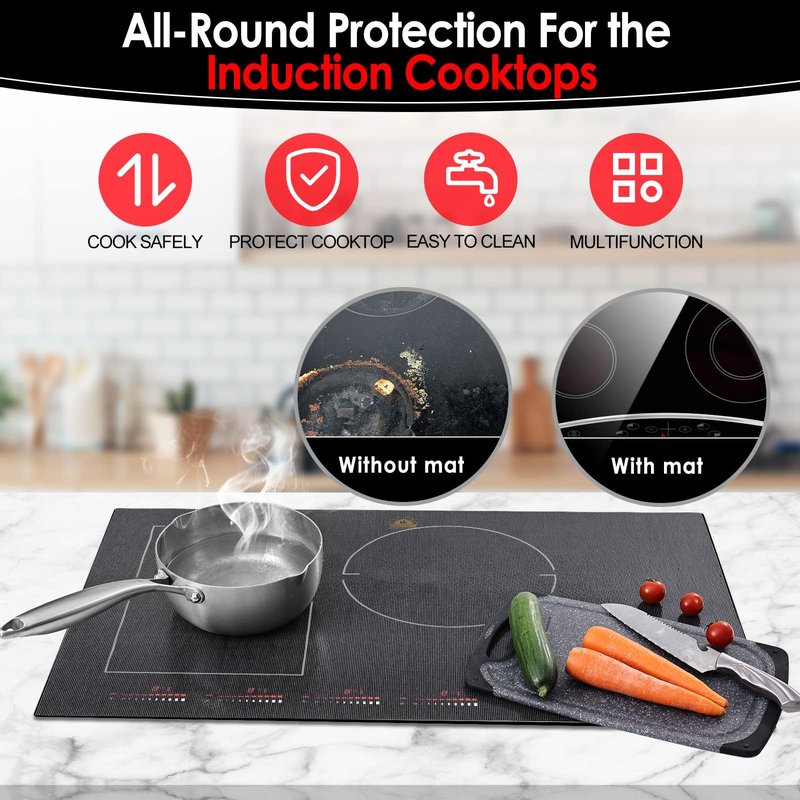 Cook's Aid Large Induction Cooktop Protector Mat 21.2x35.4 Inch,Translucent (Magnetic) Stove Top Cover for Electric Stove, Silicone Stove Mat for Glass Top Stove,Glass Top Stove Cover (LTSICT1)