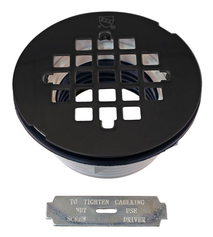 Westbrass A206P-62 2" No-Caulk PVC Compression Shower Drain with 4-1/4" Round Grid Cover, Matte Black