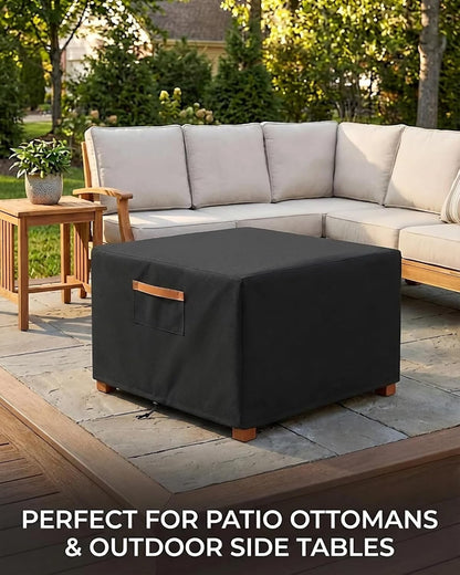 BRUXOLAY 600D 32 32 18 Inches Waterproof Patio Ottoman Cover, Heavy Duty Square Outdoor Side Table Furniture Cover
