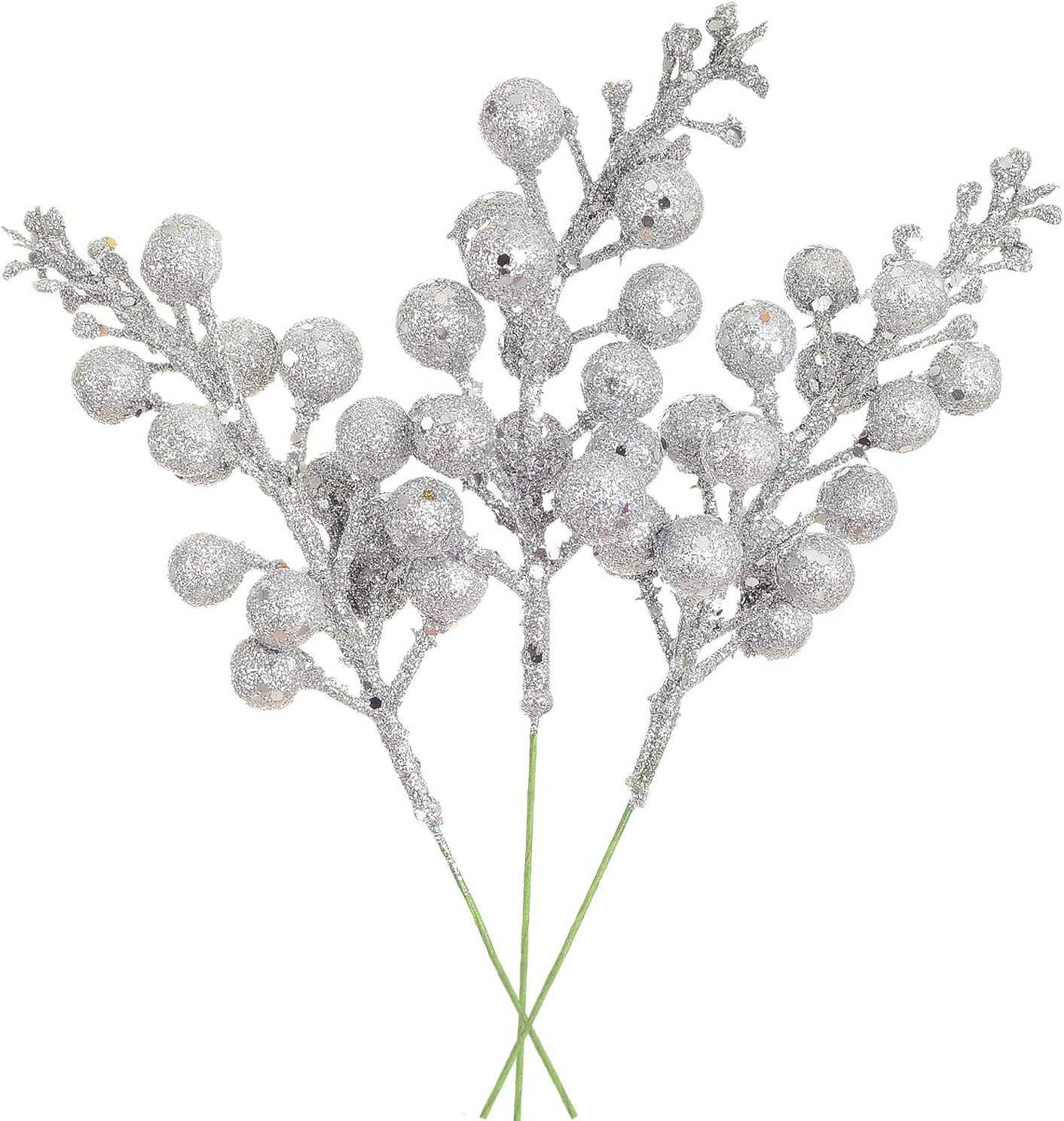 Lvydec 16pcs Christmas Glitter Berries Stems, 7.8" Artificial Picks for Christmas Tree Ornaments & DIY Wreath