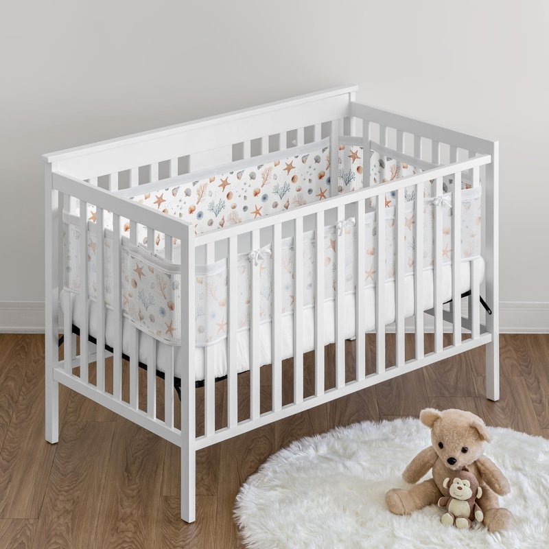 Sweet Jojo Designs + BreathableBaby 2-Piece Breathable Mesh Crib Liner Set (Ocean Seashells) for Boys/Girls, Baby, Infants/Newborn Nursery (Nautical, Beach Theme, Watercolor, Starfish, Coastal, Sea)