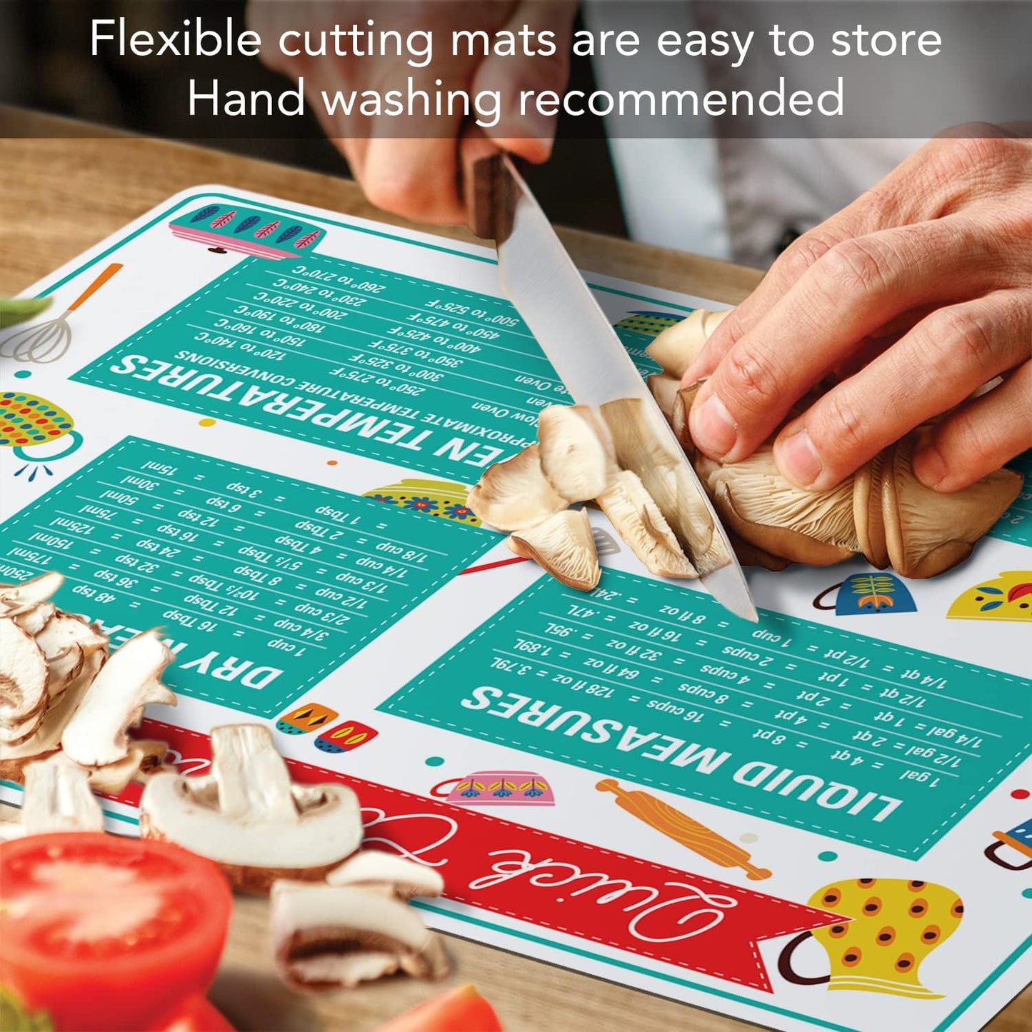 Cut N' Funnel Quick Conversion Measurement Chart on Flexible Cutting Board Mat, BPA Free, Made in the USA
