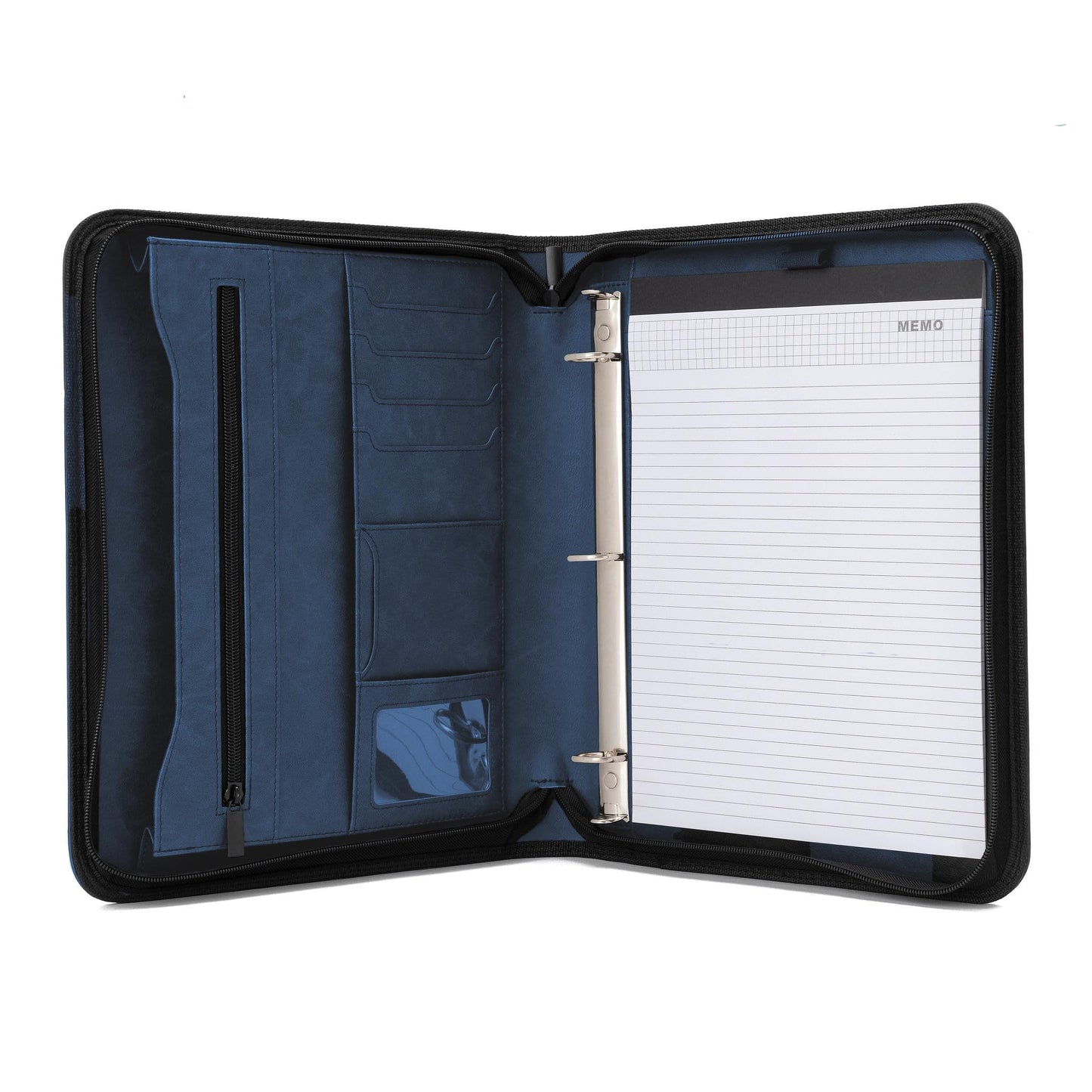 Forevermore Portfolios Padfolio Binder - Professional Faux Leather Travel Organizer Pouch for Tablet, Documents, Presentation Folders, Zipper Closure, Removable 3-Ring Notepad - Blue