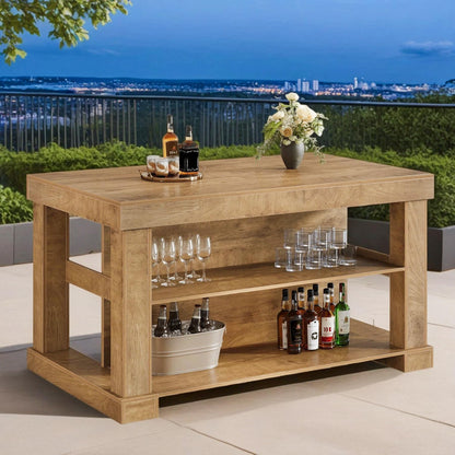 Tribesigns Kitchen Island with Storage, 55-Inch Farmhouse Stationary Island Table with Large Countertop, 3-Tier Wooden Home Bar Table for Kitchen, Dining Room, Rustic Brown