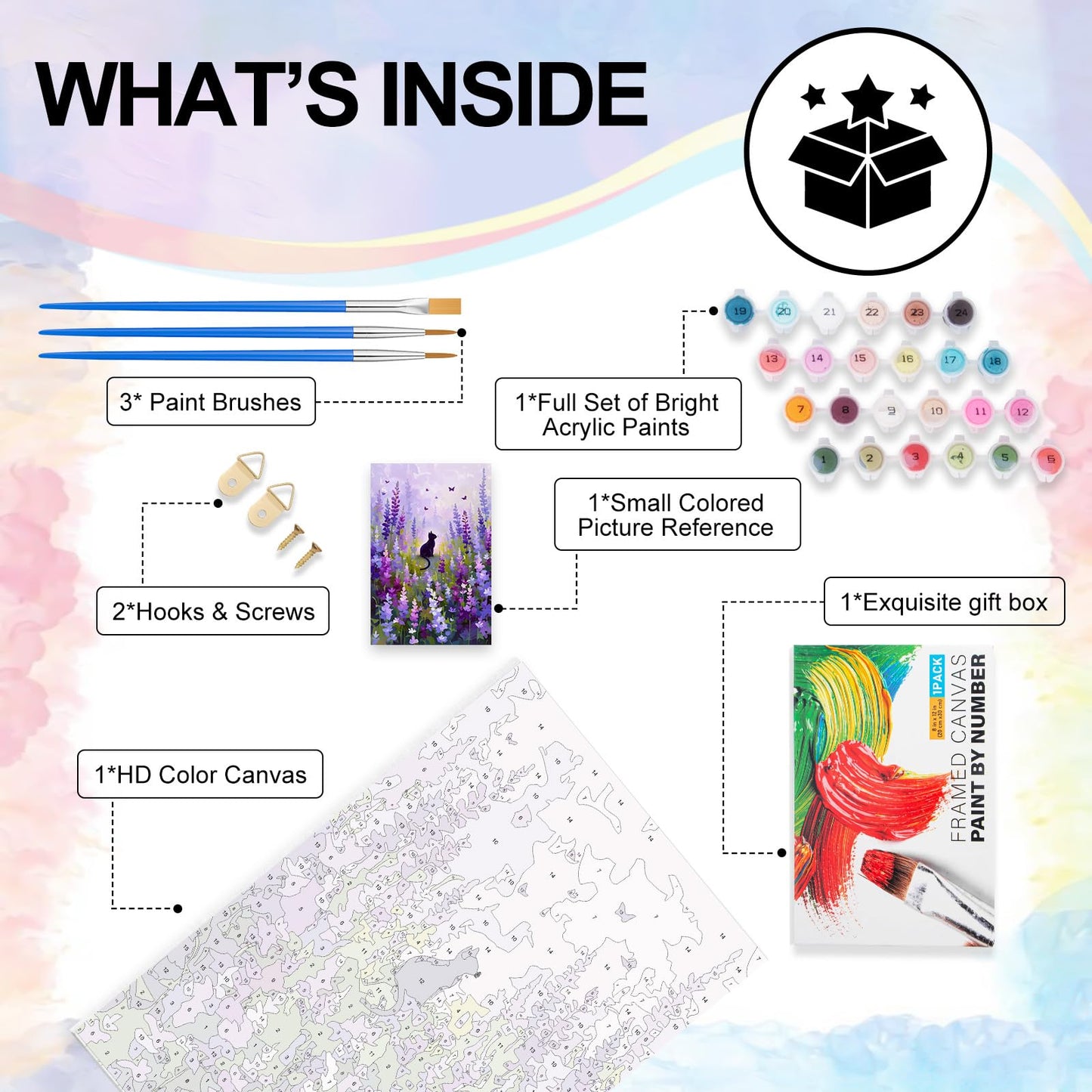 Yezavesu Framed Paint by Numbers Kit for Adults Beginner & Kids Ages 8-12, Flowers Paint by Numbers with Frame, DIY Number Painting for Adults Cat for Home Wall Decor Gift 8x12 inch