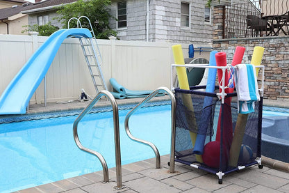 Essentially Yours Rolling Pool Noodle Storage Organizer Bin, Standard Noodle Holder (25.4" W x 26" L x 40.5" H),