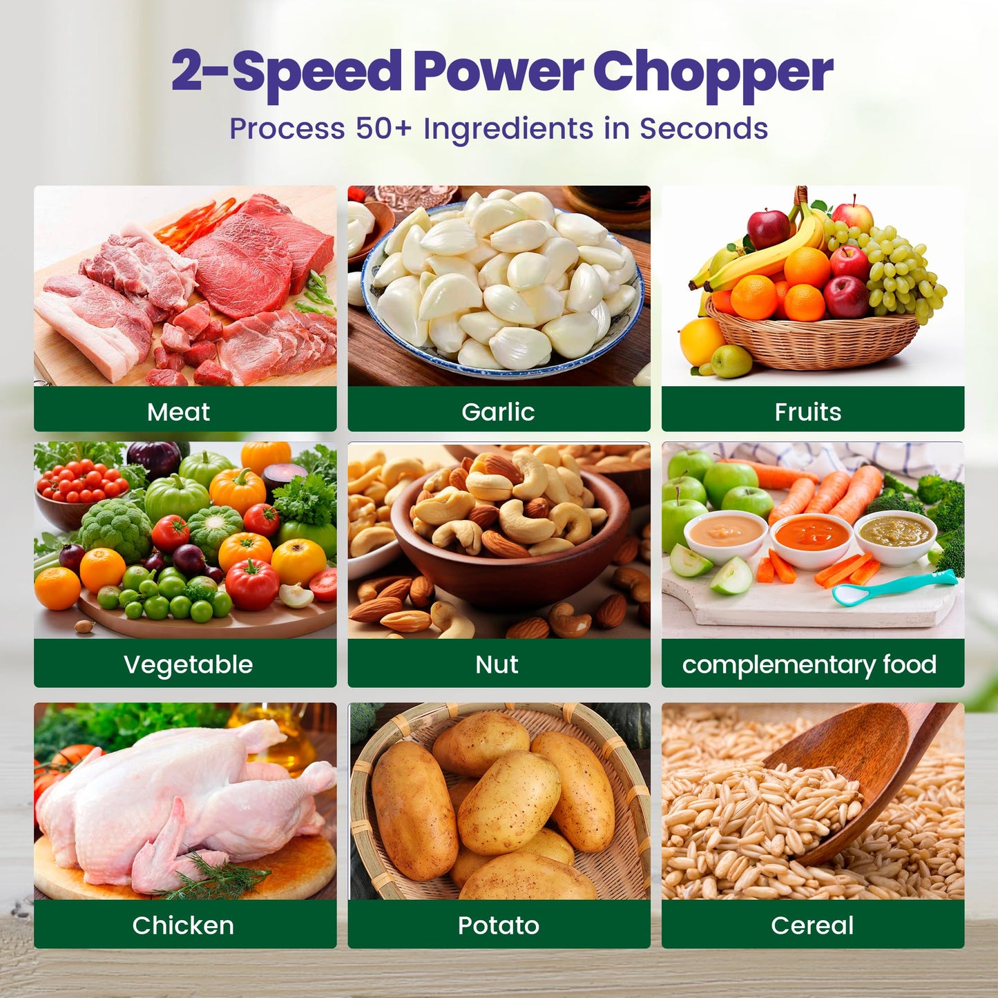 BUMET Electric food processor vegetable chopper 500W 2x8cup bowls 2 bi-layer 4 blades Small Food chopper ideal as Electric Meat grinder for home use,Mincing,chopping for kitchen aid,baby foot,pet food