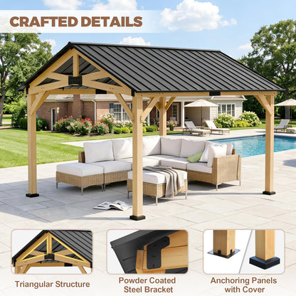INTER HUT 10x12 Hardtop Gazebo with Netting and Curtains, Galvanized Steel Double Roof Outdoor Pavilion with Aluminum Frame, Patio Gazebo for Deck, Garden, Lawn, White/Gray